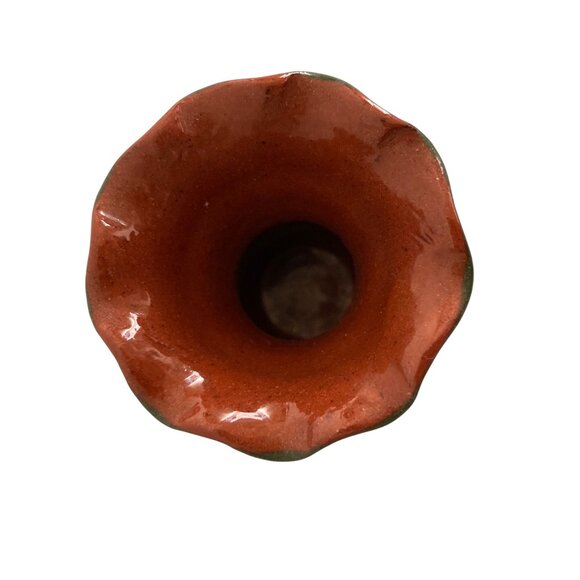 Miniature 3" Bulgarian Troyan Art Pottery Peacock Eye Redware Vase Vintage - Picture 4 of 7